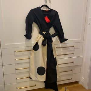 Carolina Herrera black and white polka dot wrap dress with black bow belt